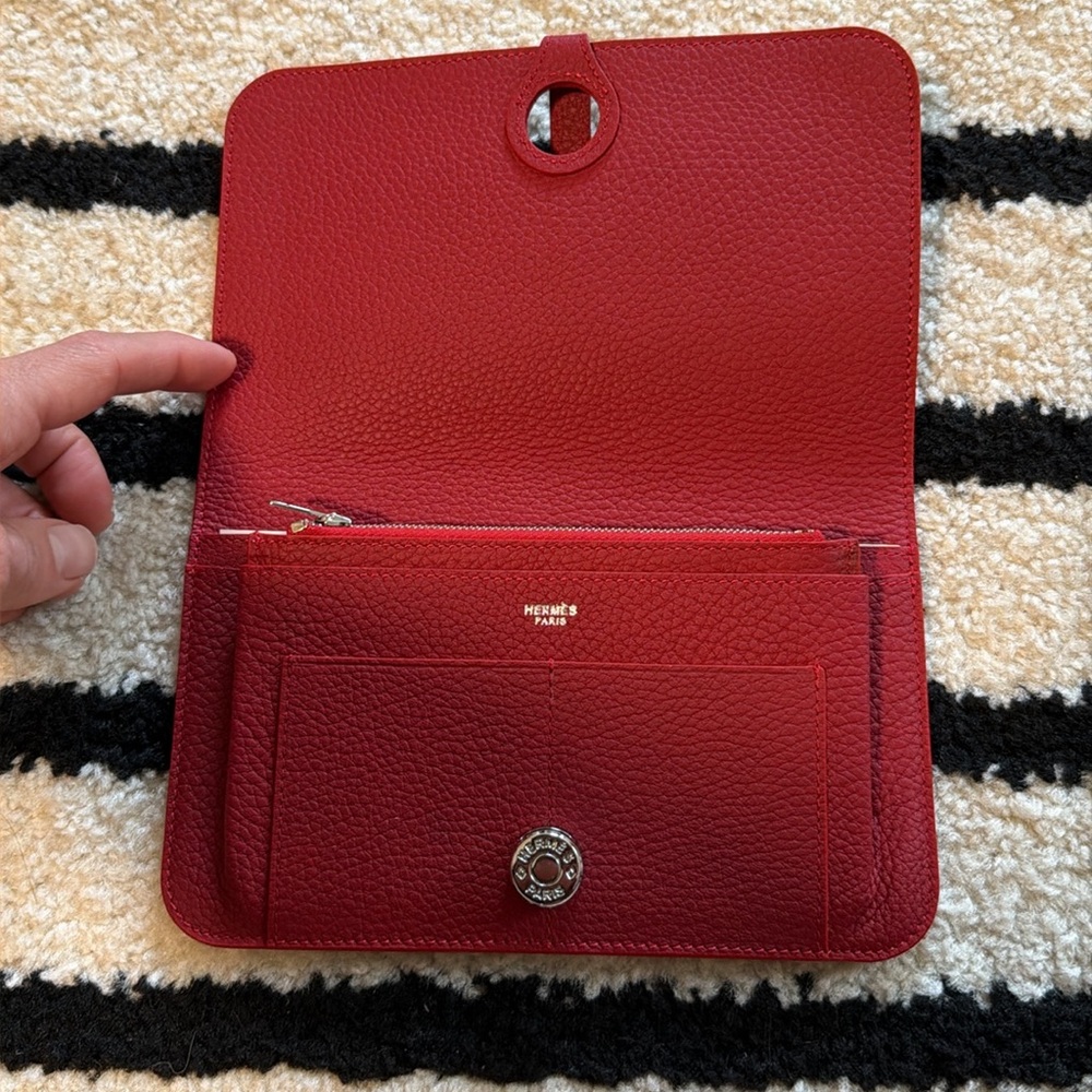 New Hermes Paris Dogon Red Genuine Leather Wallet/Clutch - Picture 6 of 14